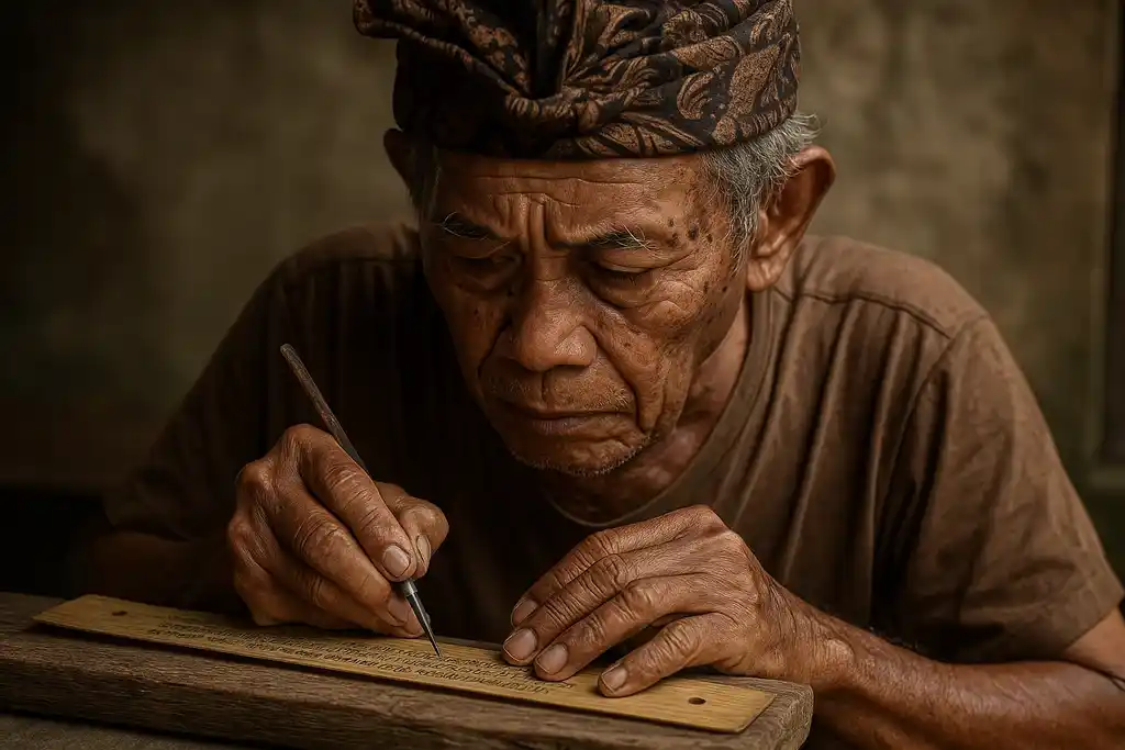 Homme travaillant un lontar- Amanaska Bali - agence de voyage locale à Bali